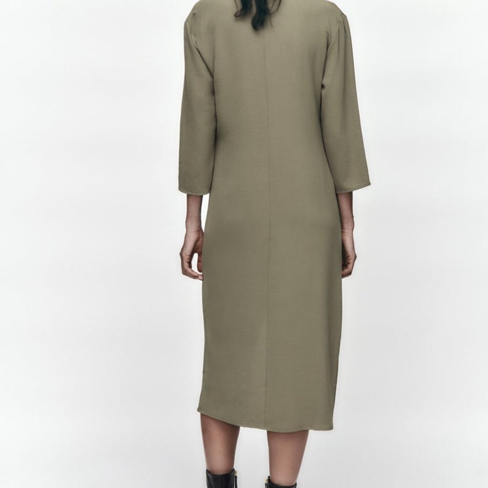 NWT Zara khaki front nkot midi casual dress/Zara loose fitted dress - Picture 5 of 8
